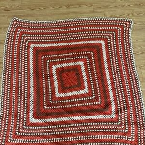 Handmade Throw in Gorgeous Fall colors-Orange and Brown Crochet Granny Square